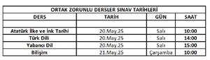 Ortak Zorunlu Dersler Sınav Takvimi